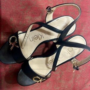 Calvin Klein Black and Gold Platform Women's Sandals